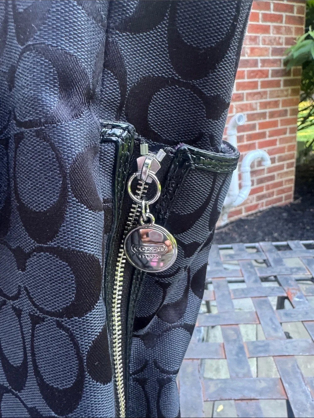 Coach Black Signature Jacquard Tote with Leather Trim